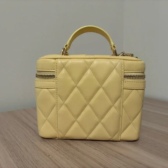 kate spade Quilted Leather Top-Handle Vanity Bag in Pale Yellow - Picture 4 of 9